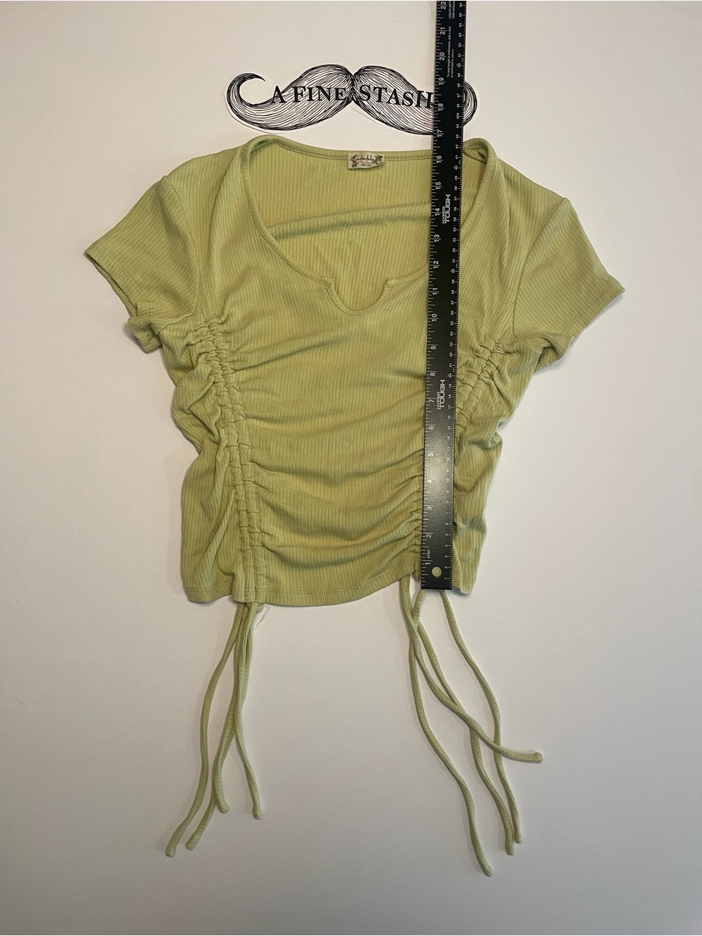 Intimately Free People Top Notch Tee Ribbed Ruched Drawstring Top Green Medium - Picture 2 of 4